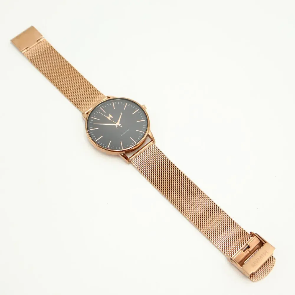 MVMT Magnolia Boulevard Rose Gold Tone Black 38mm Watch Mesh Steel w New Battery